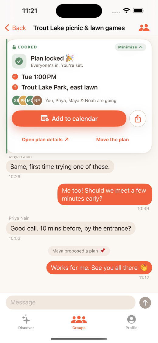 Plan locked, pinned in your chat